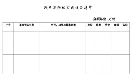 汽车发动机实训设备清单